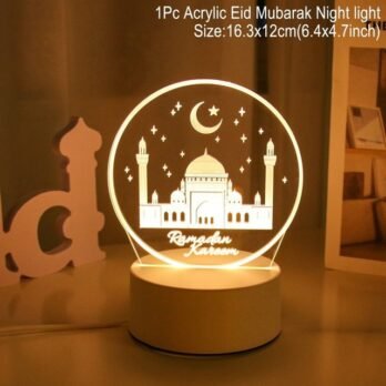 Veilleuse Lampe 3D, Lampe Batterie. Decoration 3 Ramadan Kareem, 3 Températures de Couleur