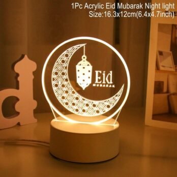 Veilleuse Lampe 3D, Lampe Batterie. Décoration 5 Eid Mubarek, 3 Températures de Couleur