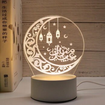 Veilleuse Lampe 3D, Lampe Batterie. Décoration 13 Eid Mubarek, 3 Températures de Couleur